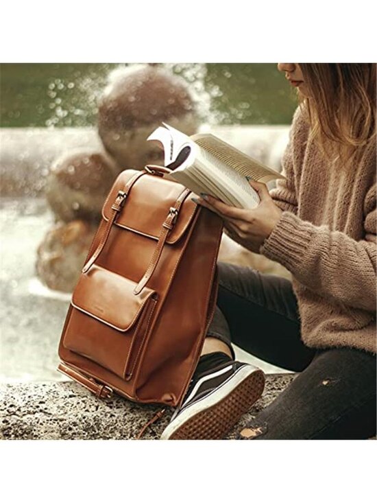 Women\'s Laptop Backpack PU Leather Backpack Vintage Laptop Bag, 15.6 main image 6